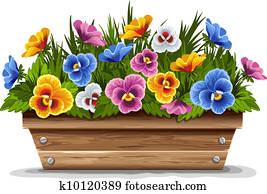Wooden flower pot with pansies Wooden flower pot with pansies