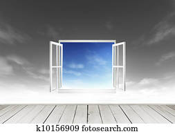 Wooden terrace and window looking out over a new world