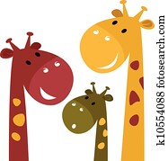 yndig, giraffe, familie, isolert, på hvit