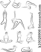 yoga, träningen, vektor, sätta