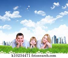 Young happy family outdoor