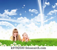 Young happy family outdoor