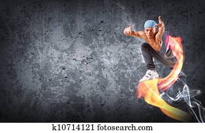 young man dancing hip hop with color lines