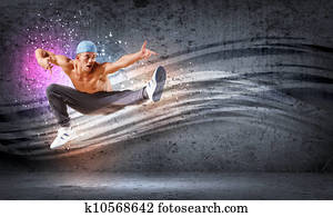 young man dancing hip hop with color lines