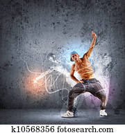 young man dancing hip hop with color lines
