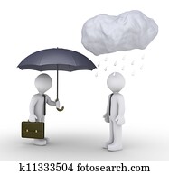 zakenman, is, geven, paraplu, om te, ongelukkig, mensje