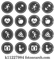 zdravie a fitness, icons, retro, labe