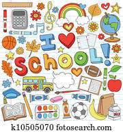 zurück schule, doodles, vektor, satz zurück schule, doodles, vektor, satz