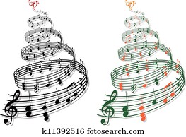 árvore, com, notas música, vetorial
