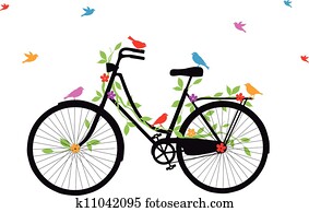 אופניים ישנים, עם, birds,, וקטור