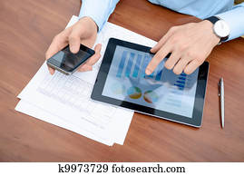 איש, לעבוד, עם, מודרני, מכשירים