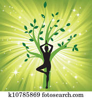 אישה, ב, ה, יוגה, עץ, אסאנה