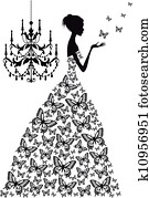 אישה, עם, butterflies,, וקטור