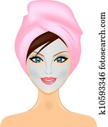 אישה, עם, מסכה פרצופית