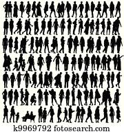 אנשים, צללית, שחור, וקטור