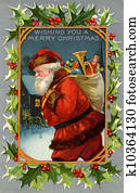 בציר, כרטיס של חג ההמולד, של, פפה נואל, ו, a, פטר, מלא, של, מתנות