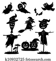 הלוווין, cartoon,, קבע, שחור, צללית