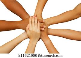 התחבר, להראות, unity,, אנשים, לשים, שלהם, ידיים ביחד