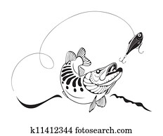 זאב מים, ו, לדוג, lure,, וקטור, דוגמה