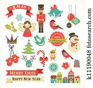 חג המולד, ראטרו, icons,, יסודות, ו, דוגמות