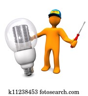 חשמלאי, עם, הולך, נורת חשמל