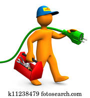 חשמלאי, עם, קופסת כלים, ו, מחבר