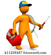 חשמלאי, עם, קופסת כלים, ו, מיתר