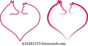 חתול, ו, כלב, ב, לב אדום, וקטור