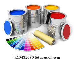 יכול, עם, צבע, paint,, מוט גלילי, צחצח, ו, צבע, כוון