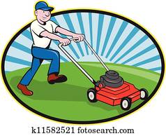 מכסחה לדשא, איש, גנן, ציור היתולי