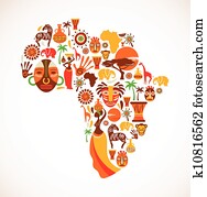 מפה, של, אפריקה, עם, וקטור, איקונים