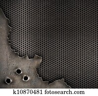 מתכת עם חורים של כדור, צבא, רקע