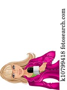 עתונאי, בלונדיני, אישה, עם, מיקרופון