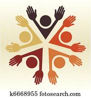 צבעוני, עיגול של אנשים, vector.