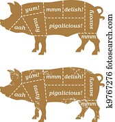 צלה, חזיר, חתכים, תרשים