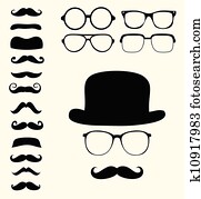 ראטרו, שפמים, כובע, משקפיים