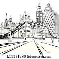 רשום, צללית, של, לונדון