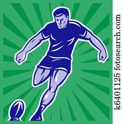 שחקן של ראגבי, לבעוט, כדור, השקפה של חזית