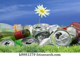 שמירה סביבתית, concept., זבל, עם, לגדול, חיננית