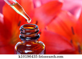 תרופה הרבאלית, טפטפת, בקבוק, עם, פרחים