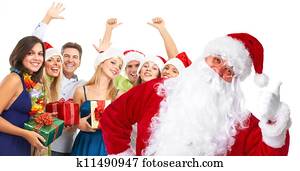圣诞节, santa, 同时，, a, 团体, 在中, 开心, 人们。