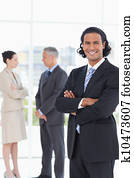 年輕, 微笑, 經理人, 站立, 直立, 前面, 二, busines