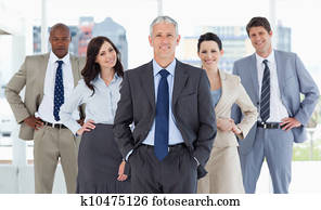 微笑, 商業組, 站立, 直立, 由于, 他們, 交給在上, 他們, 臀部