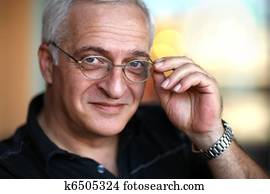 特寫鏡頭, 肖像, ......的, a, 愉快, 漸老的人