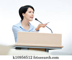 相當, 婦女, 發言者, 在, the, 指揮臺