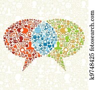 친목회, 환경, 아이콘, 세트, 에서, 거품, 이야기