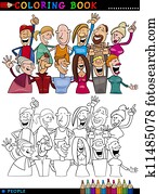 행복하다, 사람, 그룹, 치고는, 채색