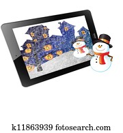 クリスマス の フレーム 上に タブレット イラスト K Fotosearch