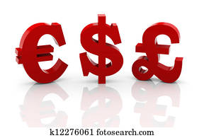 3d different currencies symbols