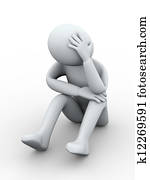 3d, furstrated, a, melancholický, clovek